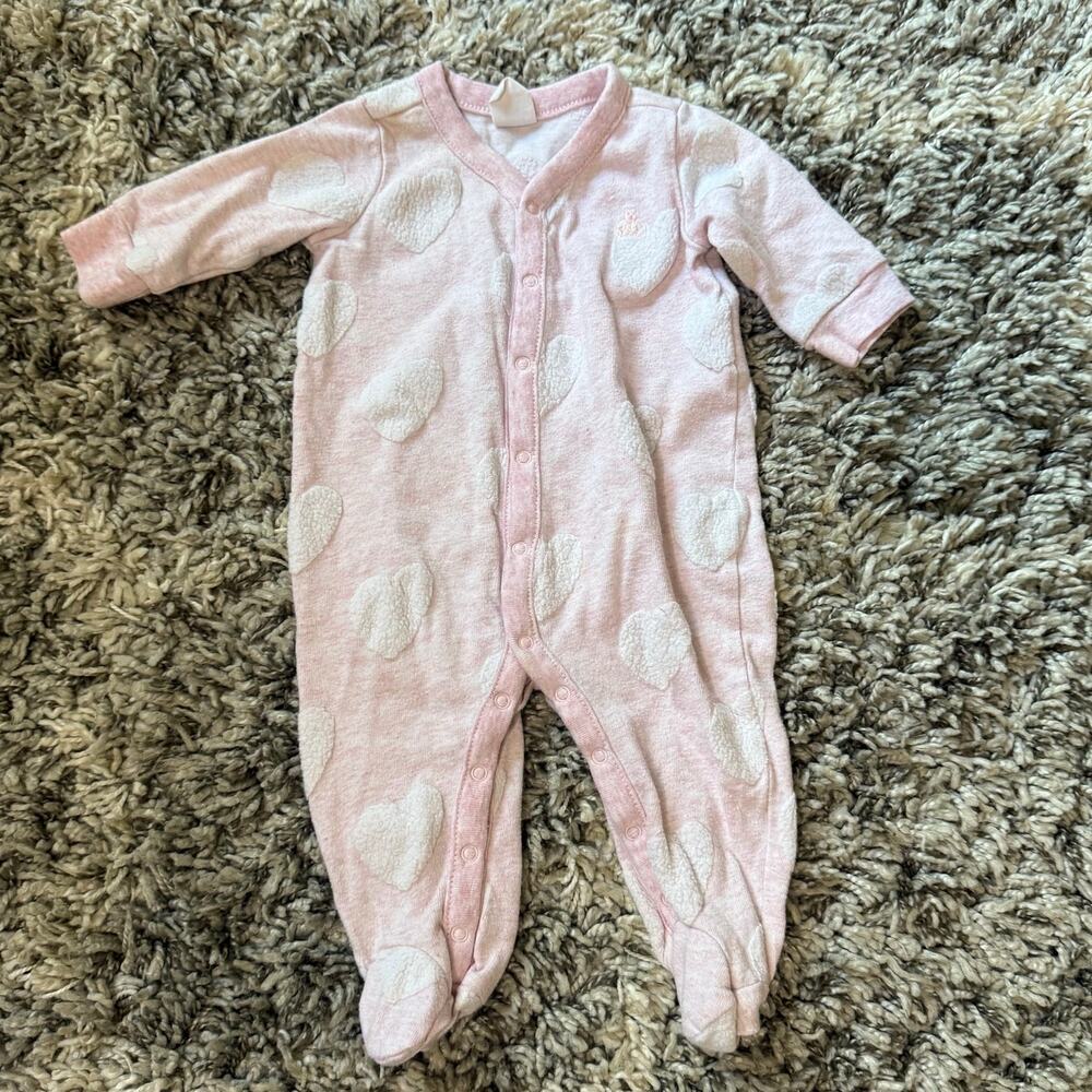 Baby Gap Pink White Heart Print Footie Sleeper Outfit Girl 0-3 Months Textured